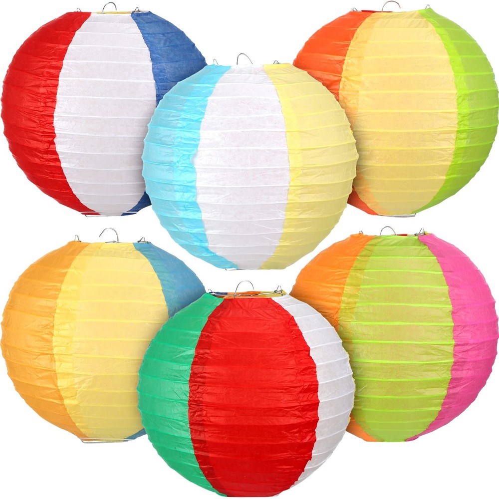Frienda 6 Pcs Summer Pool Party Decorations Beach Ball Paper Lanterns Colorfu…