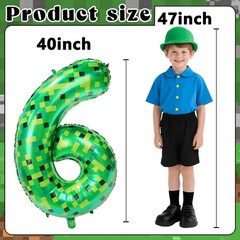 40in Pixel Giant Number 6 Balloon Decorations, Miner Theme Green Foil Balloon…