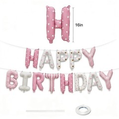 Happy Balloon Banner – Pink & White Patterned Letter Balloons, Party Decor fo…