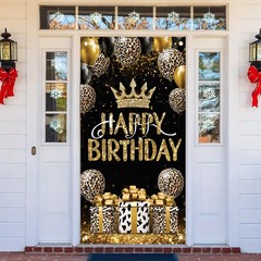 Happy Door Cover Banner Leopard Balloon Crown Gold Glam Party Art 71×35 Inch …