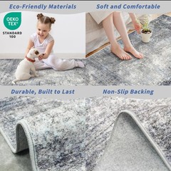 2×8 Washable Non-Slip Hallway Runner Rug – 2′ x 8′ (Rectangular), Blue Gray