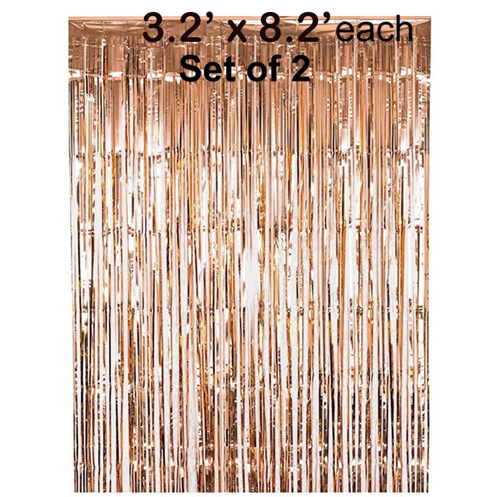 2 Rose Gold Foil Curtain Tinsel Backdrop, Gold Foil Wedding Birthday Decor