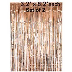 2 Rose Gold Foil Curtain Tinsel Backdrop, Gold Foil Wedding Birthday Decor
