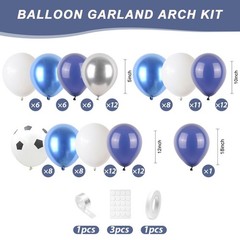 Soccer Balloon Arch Kit,Royal Blue Silver White Metallic Silver Football Ball…