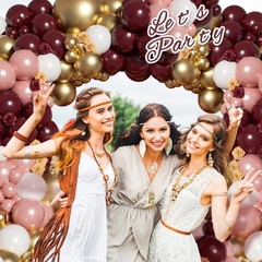 142pcs Burgundy Balloon Arch Garland Kit with Metallic Rose Gold Maroon Gold …