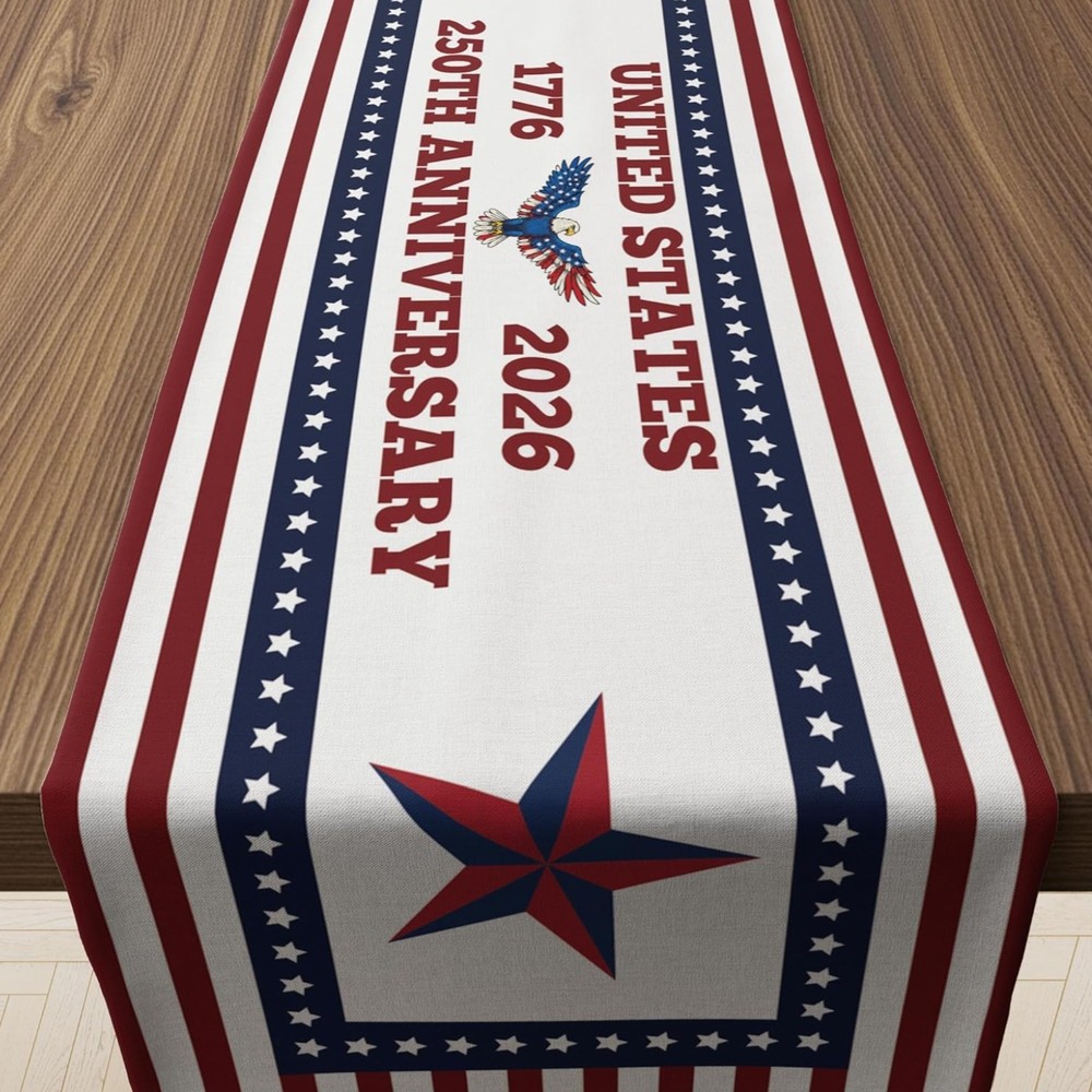 Classic Red, White & Blue Table Runner for 250th Anniversary & Independence Day