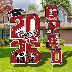 Graduation Yard Sign Class of 2026 Decorations 4pcs Large Size Red and Black