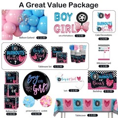 Gender Reveal Decorations 287pcs Burnouts or Bows Plates Backdrop Tablecloths