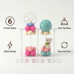 6 Pack Clear Acrylic Balloon Centerpieces for Tables – 15.75‑inch Balloon Sta…