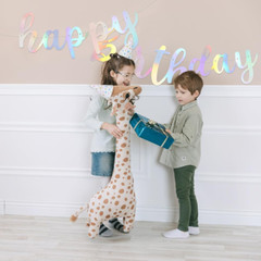 Holographic Happy Birthday Banner,Pre Strung Iridescent Birthday Party Decoratio