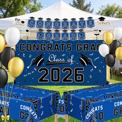 Graduation Decorations 2026 Blue Class of 2026 Banner Backdrop Tablecloth Set