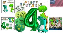 Complete Dinosaur Theme 4th Birthday Party Set: Banners & Balloons Galore