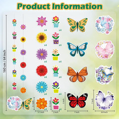 Butterfly Flower Decorations – 8 Pack Spring Flower Butterfly Hanging Party Deco