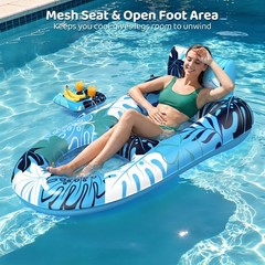 2 Pack Pool Floats Adult Heavy Duty, Inflatable Pool Lounger Float with Detachab