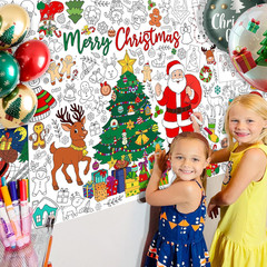 Christmas Giant Coloring Tablecloth, Large 30×72 Inch Poster with Santa, Christm