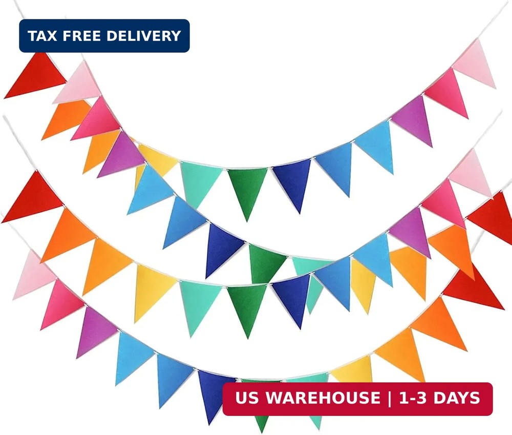 48pcs Rainbow Pennant Banner, Triangle Bunting Flag Banners for Birthday Party D