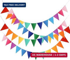 48pcs Rainbow Pennant Banner, Triangle Bunting Flag Banners for Birthday Party D