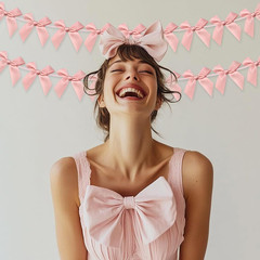 2Pcs Bow Garland Banner, Ribbon Bow Party Decorations for Baby Shower Girls Bow