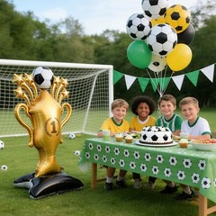 Gold Soccer Trophy Foil Balloon, 2PCS 59″ Giant Self Standing Champion Cup Ba…