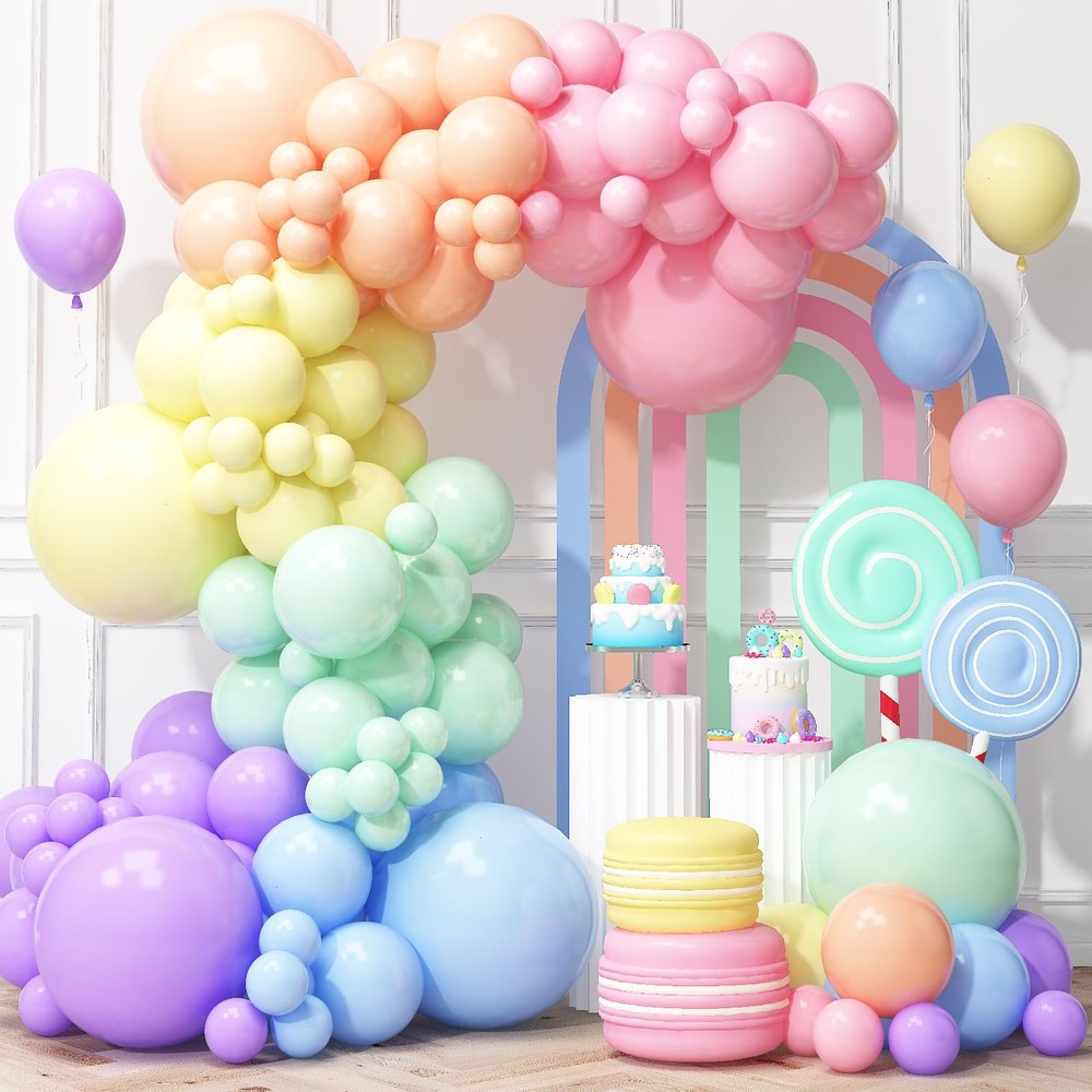 Pastel Rainbow Balloons Arch Garland Kit, Macaron Assorted Color Balloon Arch…
