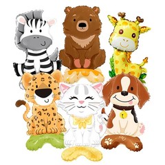 6pcs Standing Cute Animal Foil Balloons, Zebra Leopard Giraffe Bear Dog Cat M…