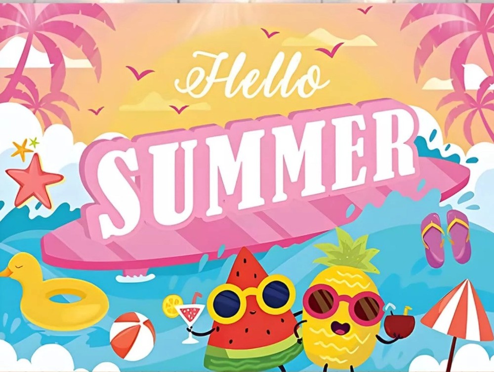 Hello Summer Themed Backdrop Banner Beach Party