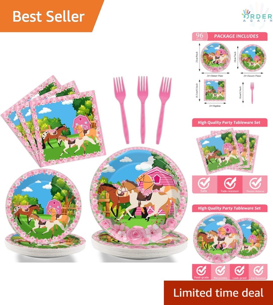 Horse Party Plates Napkins Tableware Set Kentucky Birthday Supplies Pink Girl