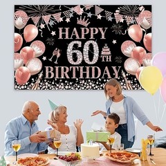 60th Rose Gold Birthday Party Background – Happy Birthday Rose Gold Balloons