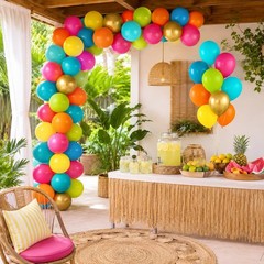 60PCS Tropical Balloons, Hawaiian Balloons, Hot Pink Teal Blue Green Orange Y…