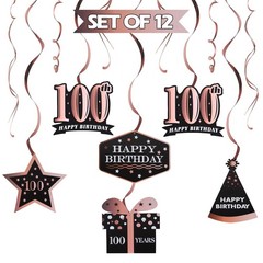 LINGTEER Happy 100th Birthday Decorations – 12Pcs 100th, Rose Gold
