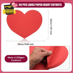 36 Pcs Large Red Heart Cutouts Paper Hearts Shape Cut-Outs Red Valentine’S Day H