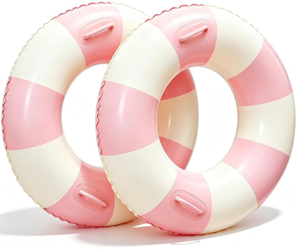 2PCS XL Stripe Pool Swim Ring with Handles Inflatable Pool Floats 45 Inch Wat…