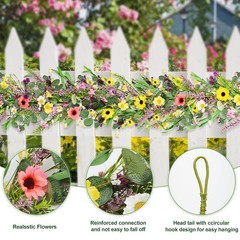 6FT Wildflower Garland, Artificial Spring Floral Garland with Eucalyptus Leav…