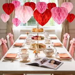 Heart Shaped Honeycomb Balls Valentines Paper Pom Poms Party Decor 12 PCS