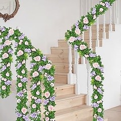 2PCS Artificial Flower Garlands 6FT Fake Silk Rose Vine Hanging Rose Ivy Vines