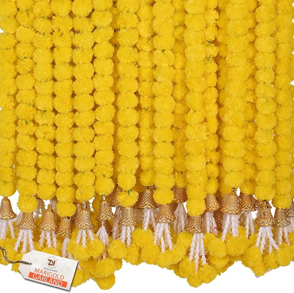 Marigold Garland for Decoration 5 Pcs of 5 feet Long Strands Artificial Marigold