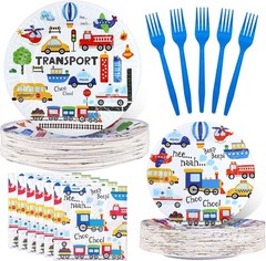 Complete 80-Piece Transportation Birthday Tableware – Plates, Napkins & Forks