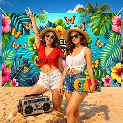 HOMETITUTE Hello Summer Banner 71 x 43 inch Hawaiian Beach#005