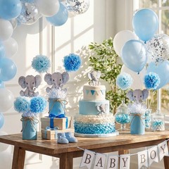 6 Sets Blue Elephant Baby Shower Vase Decorations, Cute Pom Poms Centerpieces…