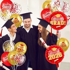 Reusable Red and Gold Grad Balloon Set – Perfect for 2026 Graduation Festivities