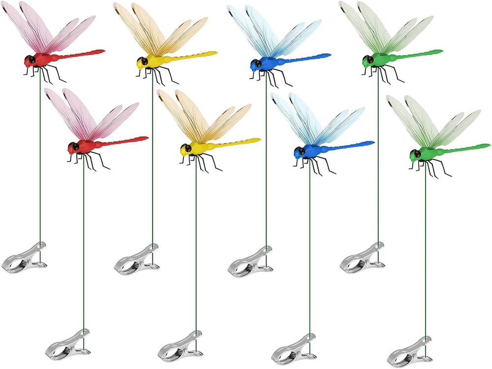 8 Pack Dragonfly Clips, 3D Simulation Fake Dragonflies Decoration for Garden Sta
