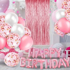 Rose Gold Pink Birthday Party Decor Set Banner Foil Balloons Curtain Tablecloth