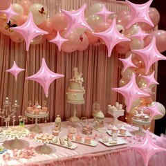 16 Pcs Pink Star Balloons 26 Inch and 10 Inch Four Angle Star Foil Balloons S…