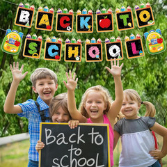 Back to School Banner Decorations, Colorful First Day of School Banner Pencil Sc