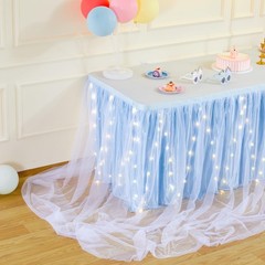 17FT Light Blue Tulle Table Skirt for Rectangle or Round Tables Ruffle Tulle …