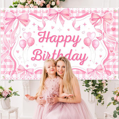 Pink Bow Coquette Birthday Decorations Happy Birthday Backdrop Bow Girls Bachelo