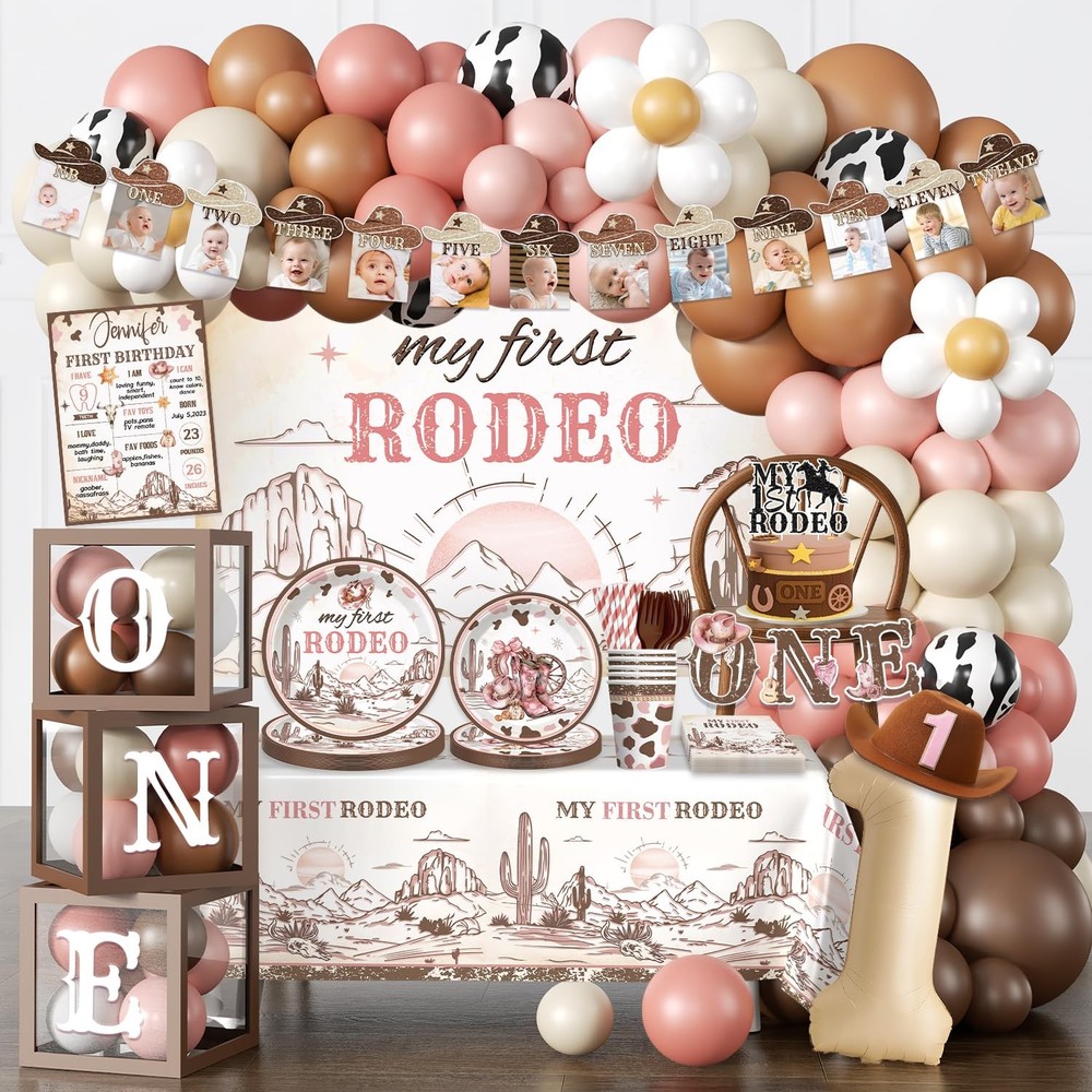 240PCS My First Rodeo Decorations Girl, Western Cowgirl First Birthday Suppli…