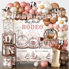 240PCS My First Rodeo Decorations Girl, Western Cowgirl First Birthday Suppli…
