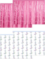 4 Pcs Cowgirl Party Decorations – 2 Boot Silver Metallic Tinsel Fringe Curtains