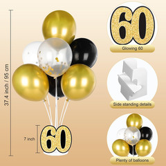 6 Set 60Th Birthday Party Decorations Balloon Centerpieces for Table, Black Gold